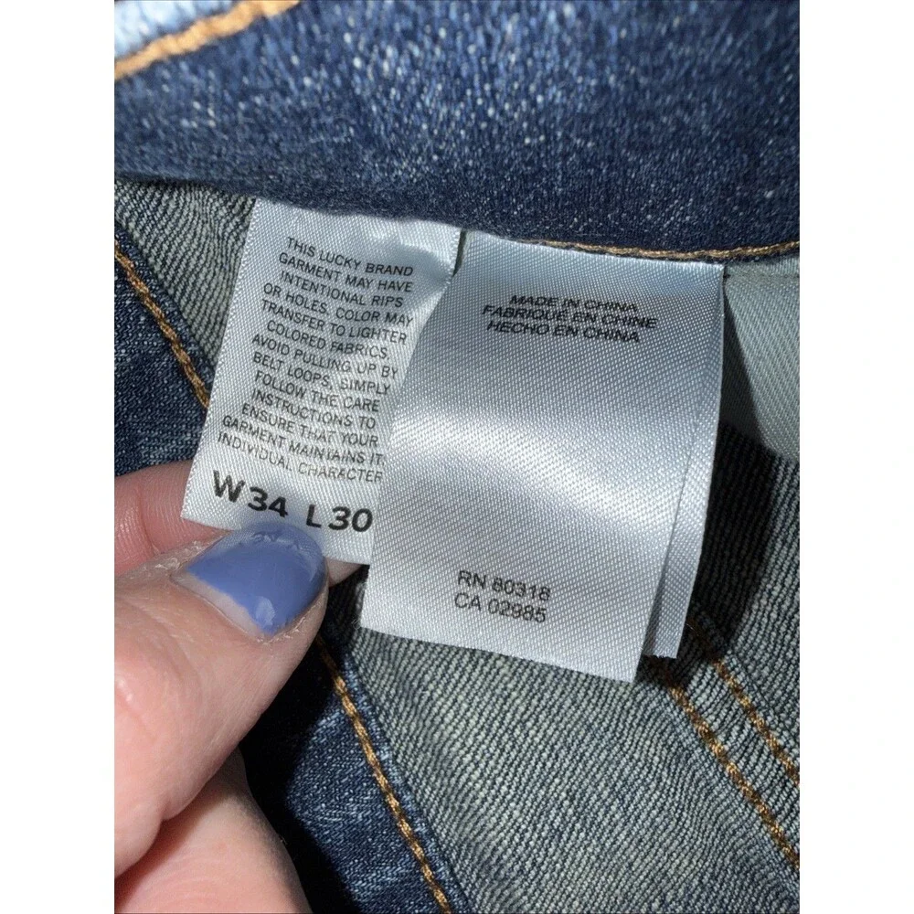 Lucky Brand 181 Relaxed Straight Blue Stretch Denim Jeans Mens W34 L30 Classic